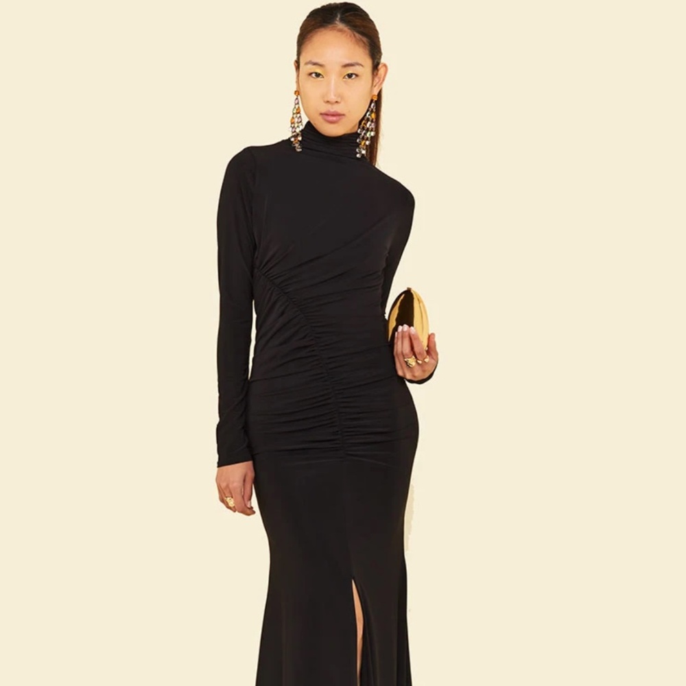 Black ruched Silene maxi dress